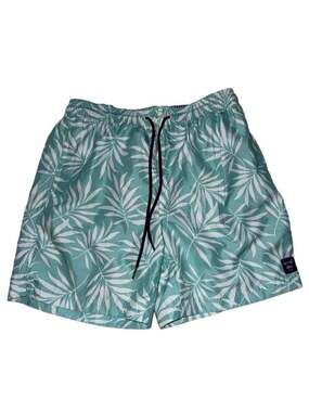 Spicy Tuna Swim Trunks Size Medium Aqua White Tropical Palm Leaf